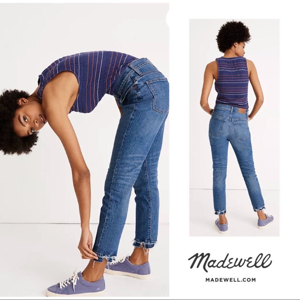 NEW Madewell High Rise Raw Hem Slim Boy Jeans